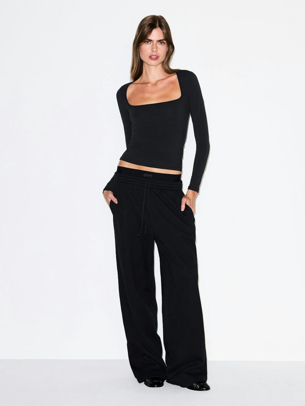 Skims Cotton Fleece Oversized Exposed Boxer Double Waistband Pant